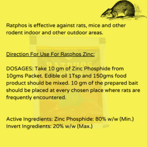Rat Killer  Powerful Zinc Phosphide Powder | for Home Office Godowns 10gX5