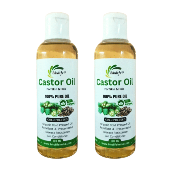Bhulife Organic Cold-Pressed 100% Pure Castor Oil - For Hair Growth | castor oil for skin 100 ML (Pack Of 2)